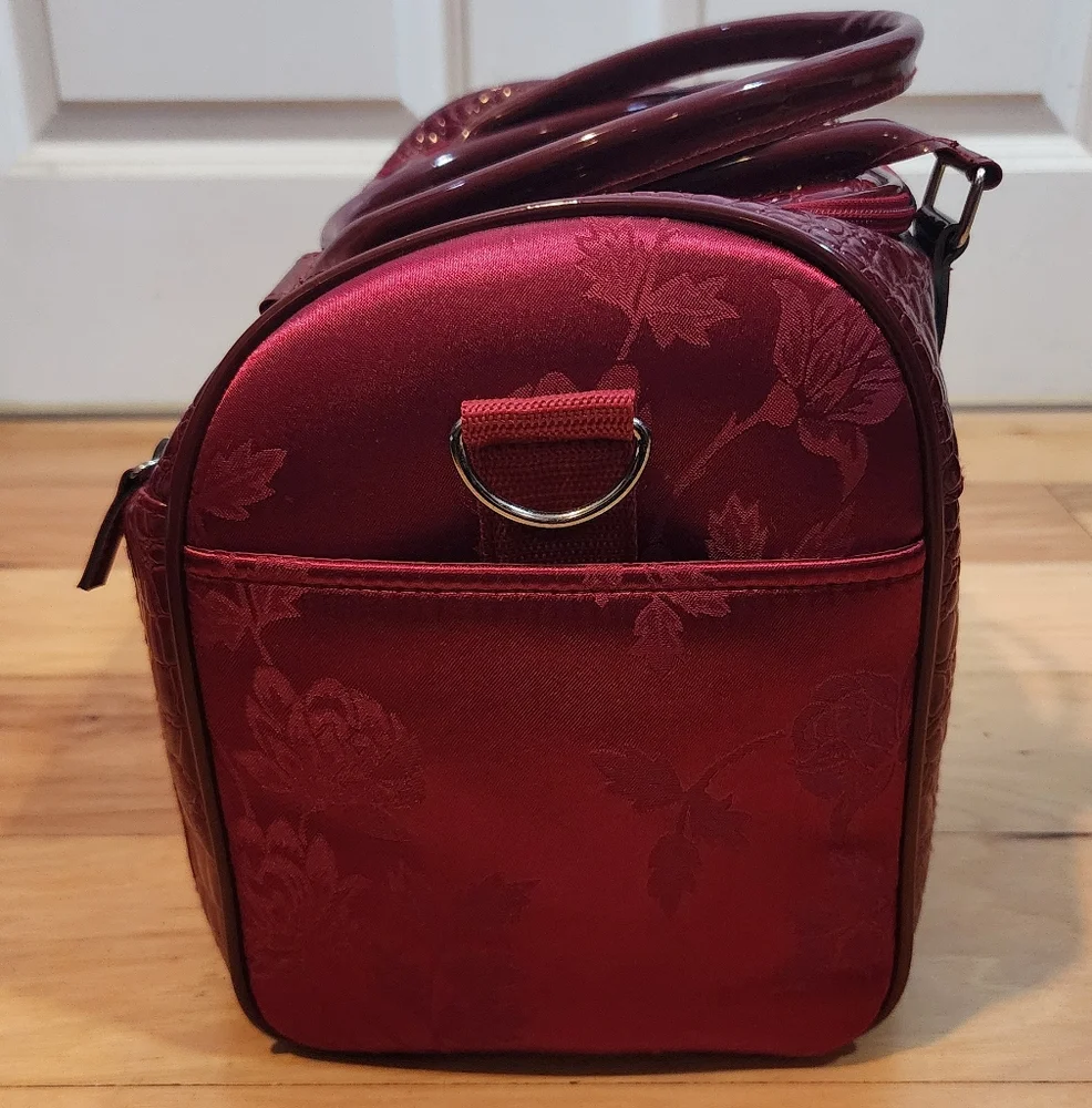 Red Floral Faux Croc Embossed Faux Leather Tote Bag